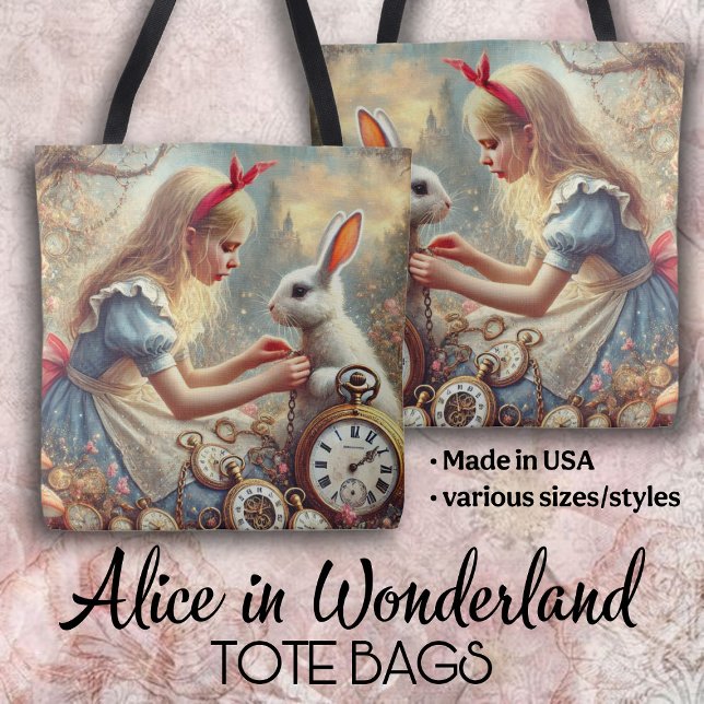Bolso De Tela Whimsical Fairytale Art Alice and White Rabbit (Subido por el creador)
