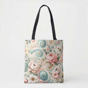Bolso De Tela Whimsical Floral Swirls en Pastel