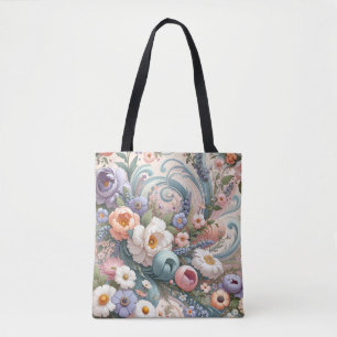 Bolso De Tela Whimsical Floral Swirls en Pastel