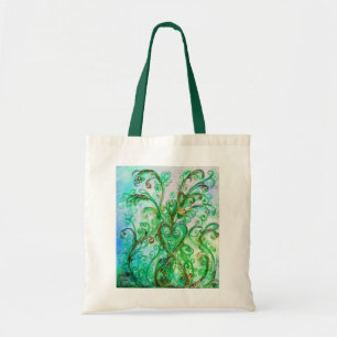 Bolso De Tela WHIMSICAL FLOURISHES bright blue green white