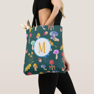 Bolso De Tela Whimsical Forest Mushrooms   Monograma