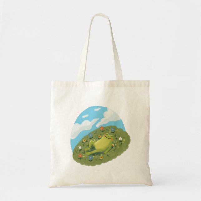 Bolso De Tela Whimsical Frog Chilling On The Hill Illustration (Frente)