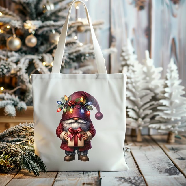 Bolso De Tela Whimsical Gift Giving Christmas Gnome (Subido por el creador)