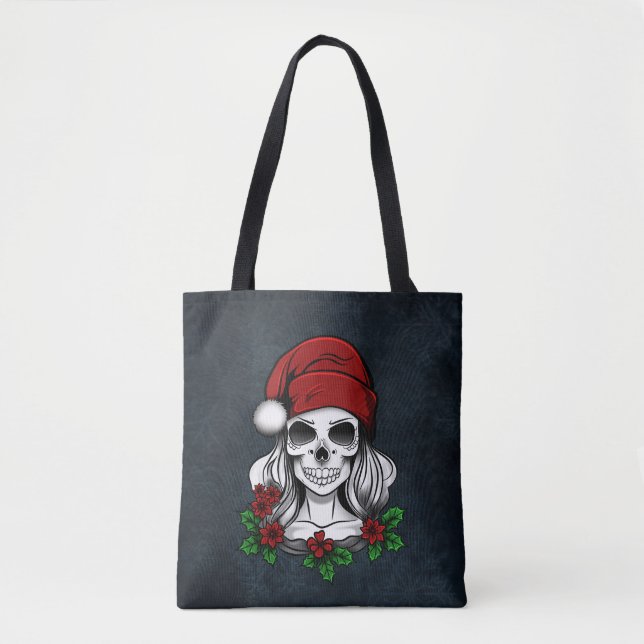 Bolso De Tela Whimsical Gothic Santa Skull Navidades (Anverso)