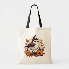 Bolso De Tela Whimsical Halloween Tiny Bird con Gorra de brujas