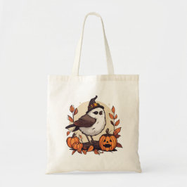 Bolso De Tela Whimsical Halloween Tiny Bird con Gorra de brujas