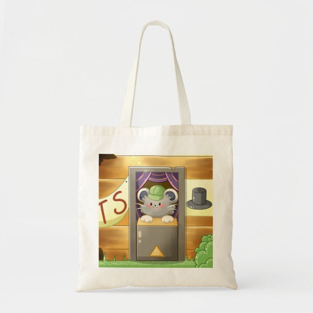 Bolso De Tela Whimsical Mouse Vendor – Cute Hat Booth Character (Frente)