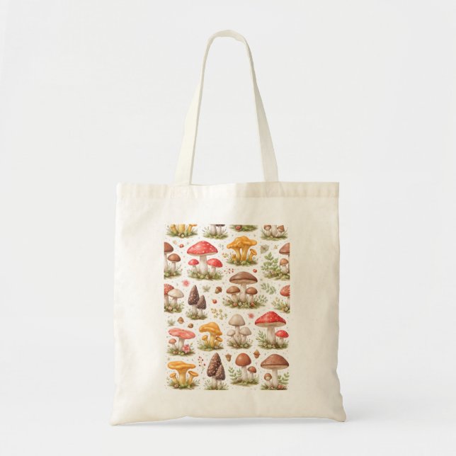 Bolso De Tela Whimsical Mushroom Pattern – Vintage Botanical  (Frente)