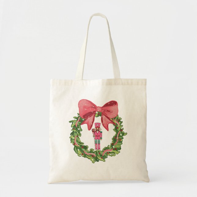 Bolso De Tela Whimsical Nutcracker Christmas Wreath (Frente)