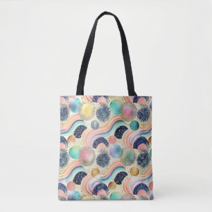Bolso De Tela Whimsical Pastel Rainbow Waves y Purpurina Resumen