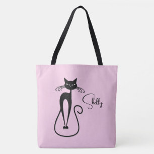 Bolso De Tela Whimsical Skinny Black Cat Pink Personal