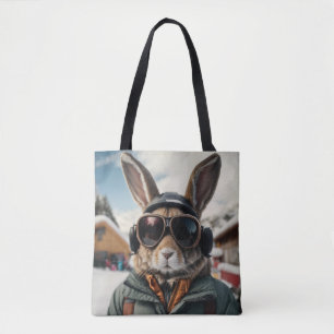 Bolso De Tela Whimsical Snowboarding Bunny