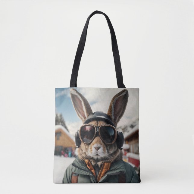 Bolso De Tela Whimsical Snowboarding Bunny (Anverso)