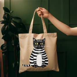 Bolso De Tela Whimsical Striped Cat Art Tote Bag Cute Folk Illus