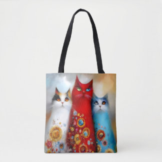 Bolso De Tela Whimsical Trio of Cats