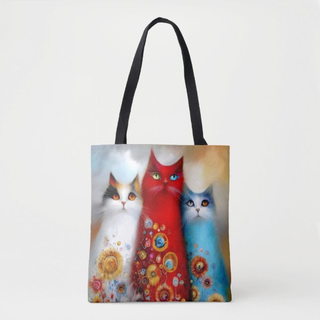 Bolso De Tela Whimsical Trio of Cats (Anverso)