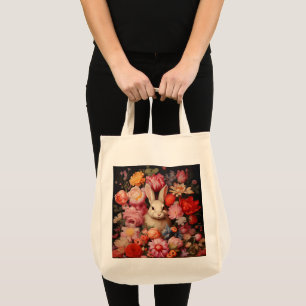 Bolso De Tela Whimsical Vintage Bunny Spring Blooms