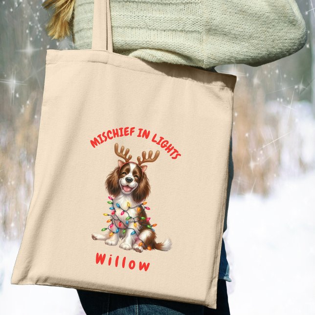 Bolso De Tela Whimsical Watercolor Festial Springer Spaniel Dog (Carry festive cheer with this custom fun Springer Spaniel tote bag. A perfect gift for dog lovers.)