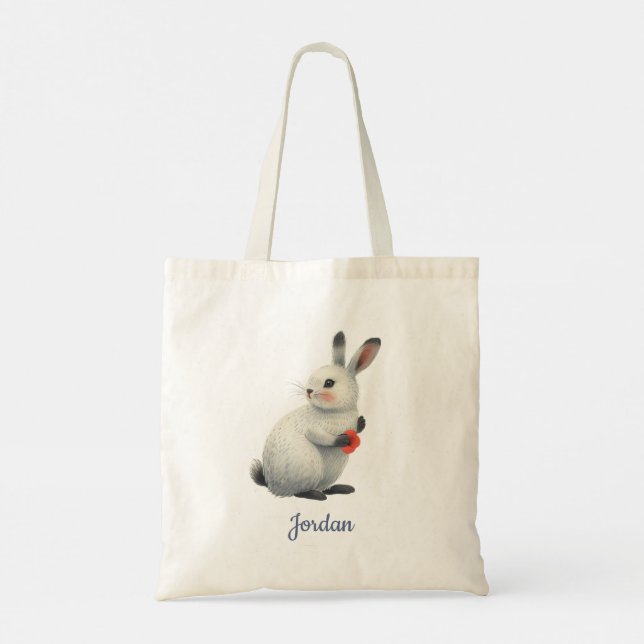Bolso De Tela Whimsical Watercolor Meadow Easter Bunny (Reverso)