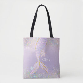 Bolso De Tela Whimsical Watercolor Purpurina Mermaid