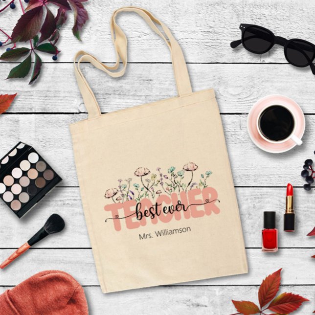 Bolso De Tela Whimsical Wildflower Personalizado Mejor Profesor (Subido por el creador)