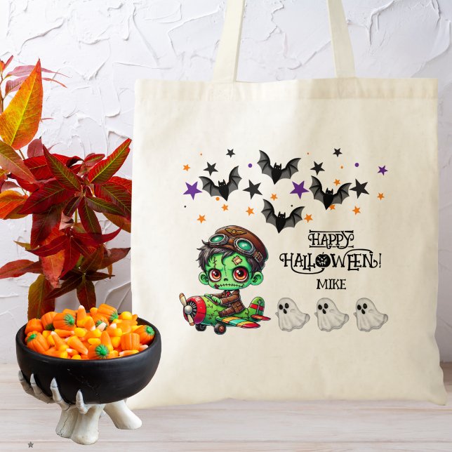 Bolso De Tela Whimsical Zombie Pilot Airplane Kids Halloween (Subido por el creador)