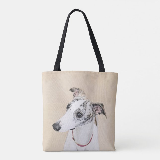 Bolso De Tela Whippet, inglés Whippet, broche, blanco, brindle, (Reverso)
