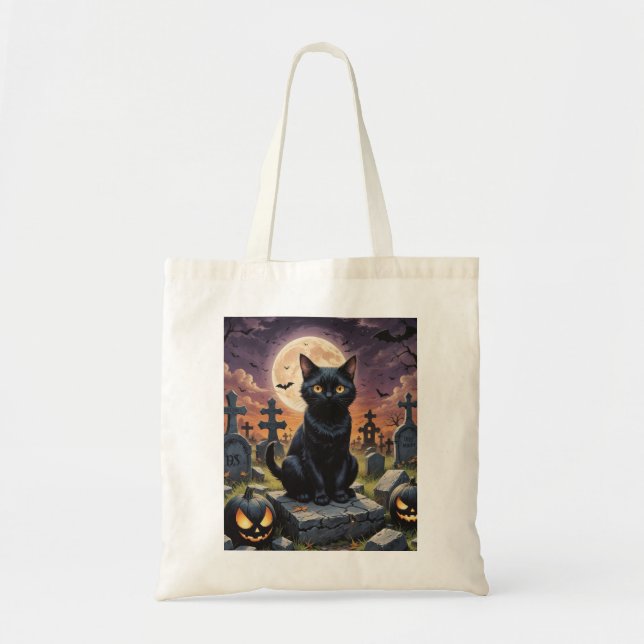Bolso De Tela Whiskers of the Witching Hour - Gato negro (Frente)