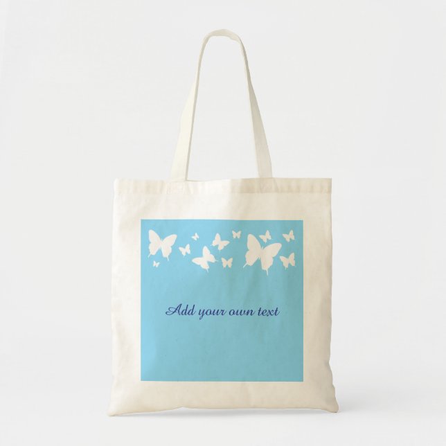 Bolso De Tela White and Blue Butterfly Tote Bag Wedding Favour  (Frente)