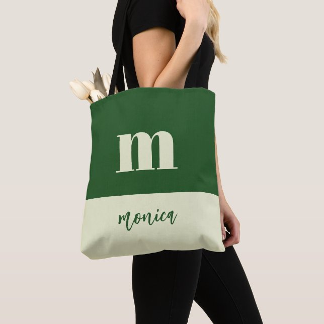 Bolso De Tela White & green initial personalized tote bag (Detalle)