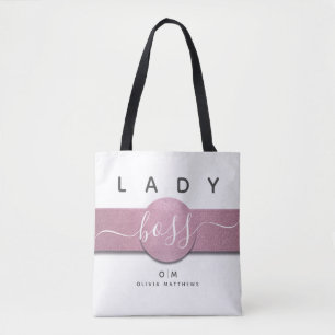 Bolso De Tela White Pink Glitter Girly Monogram Lady Boss Script
