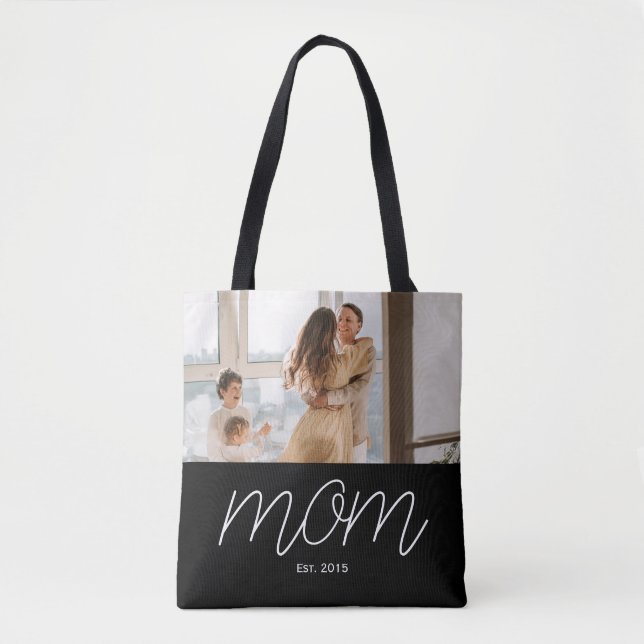 Bolso De Tela White Script Established Mom Black Customizable  (Anverso)