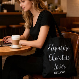 Bolso De Tela White Script Name Established Chocolate Lover