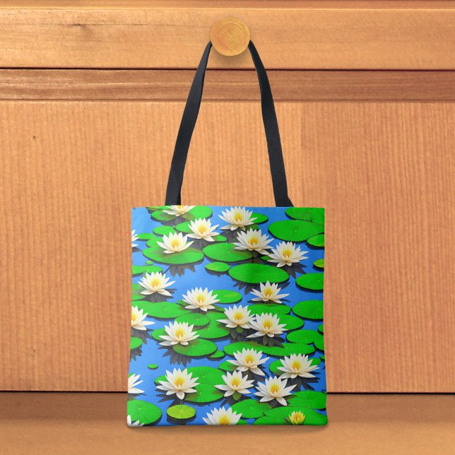 Bolso De Tela White Water Lilies Tote Bag (Tote bag with white water lilies)