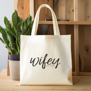 Bolso De Tela Wifey - Brillante caligrafía negra para la novia