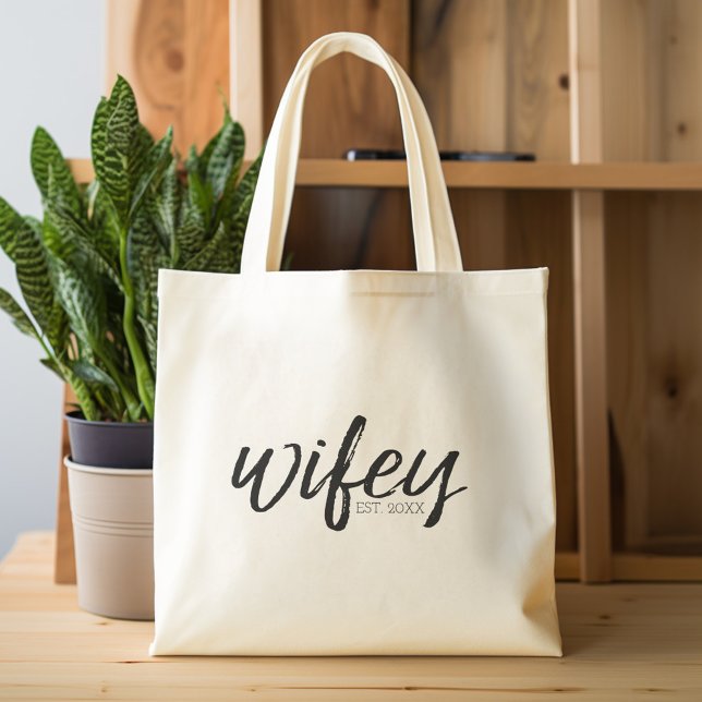 Bolso De Tela Wifey - Brillante caligrafía negra para la novia (Personalized Tote Bag - Wifey)