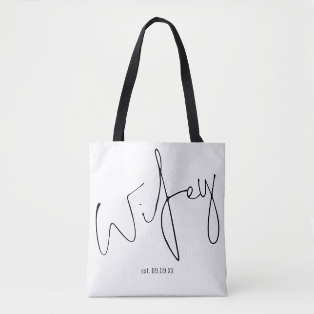 Bolso De Tela Wifey Handwriter Script Boda Fecha Keepsake (Anverso)