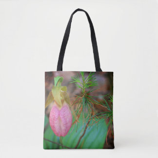 Bolso De Tela Wild Pink Lady Slipper Orchid And Evergreens  