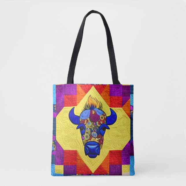 Bolso De Tela Wild West Bison Quilt Like Design (Anverso)