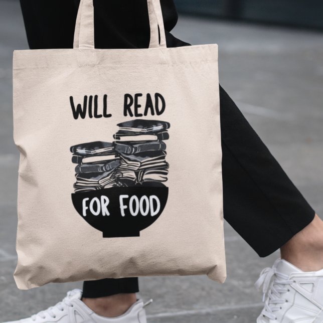 Bolso De Tela Will Read for Food Funny Bookworm Librarian Gift (Shop now and share your enthusiasm for books!)