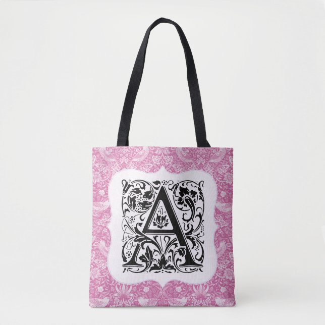 Bolso De Tela William Morris Alphabet Strawberry Thief Pink (Anverso)