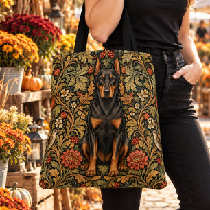 Bolso De Tela William Morris Doberman Pinscher Floral Vintage