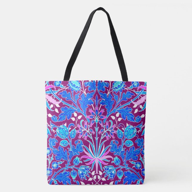 Bolso De Tela William Morris Hyacinth Print, Aqua y Purple (Anverso)
