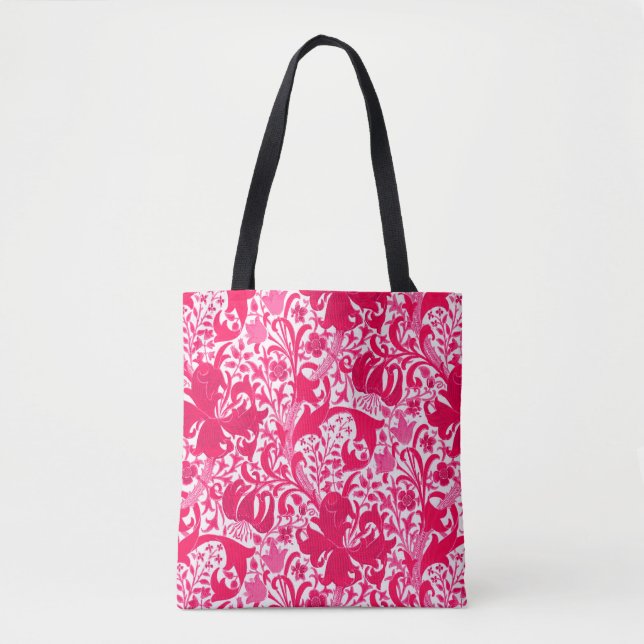 Bolso De Tela William Morris Iris y Lily, Fuchsia Pink (Anverso)