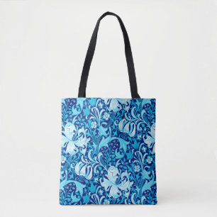 Bolso De Tela William Morris Iris y Lily, Indigo Azul y Blanco
