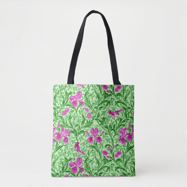 Bolso De Tela William Morris Irises, Green, Magenta y Orquídea (Anverso)