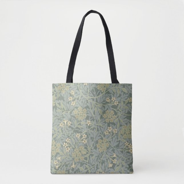 Bolso De Tela William Morris Jasmine Azul Arte Botánico Verde (Anverso)