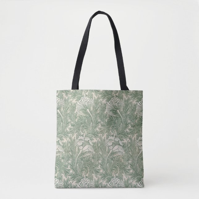 Bolso De Tela William Morris tulip fondo de pantalla verde texti (Anverso)