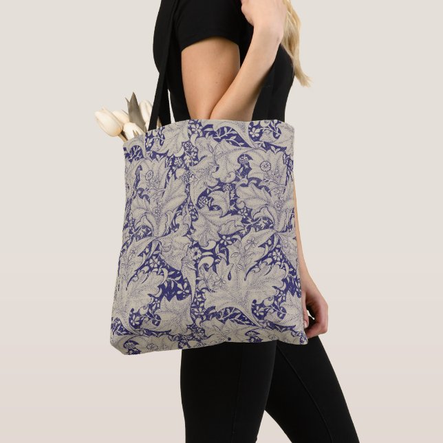 Bolso De Tela William Morris Wallflower damasco azul floral (Detalle)