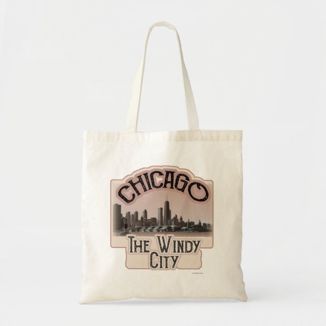 Bolso De Tela Windy City Chicago Style Fun Skyline Design (Frente)